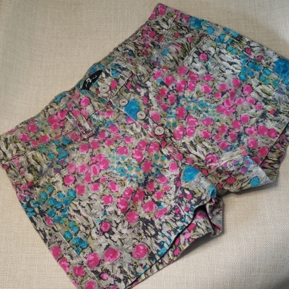 7 For All Mankind Pink and Blue Floral Denim Shorts